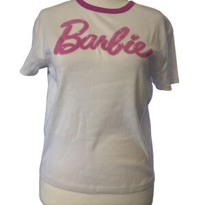 Barbie Plus Size Crop Top - XXXL - White with Hot Pink Neckline Women's Plus